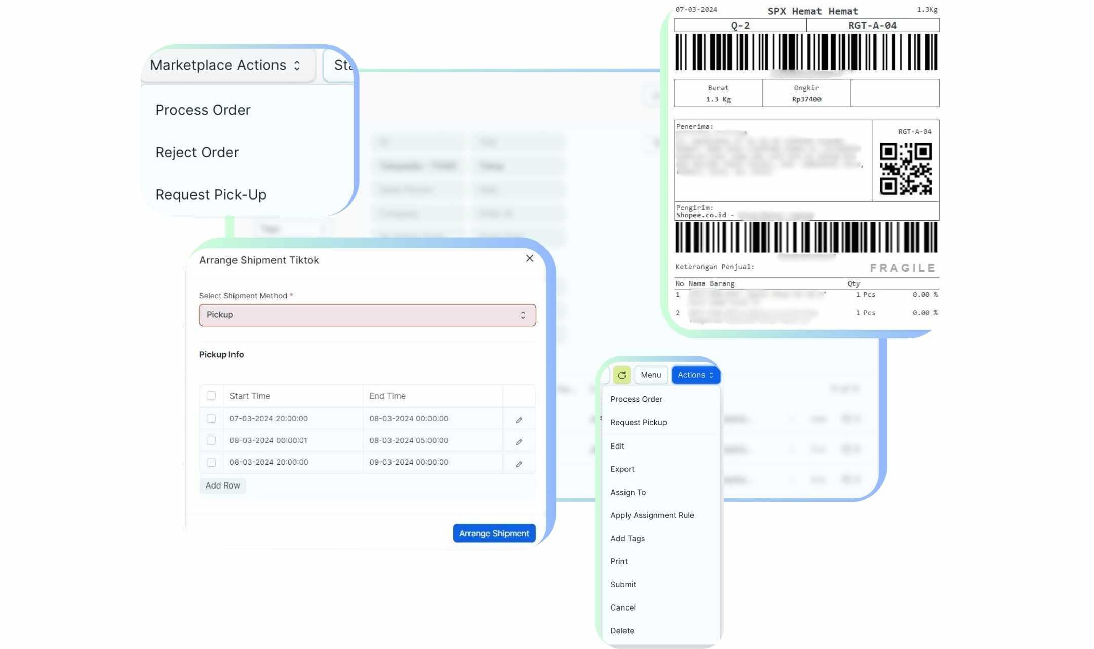 Proses pesanan langsung dari dashboard VEF